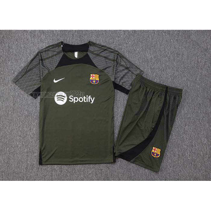 Tuta da Track del FC Barcellona Manga Corta 2023-2024 Verde Oscuro - Pantalon Corto